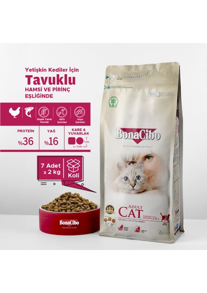 Adult Cat Tavuklu Yetişkin Kedi Maması 2 kg x 7 Adet, Tüm Irklar Için, Doğal, Şeker Içermez