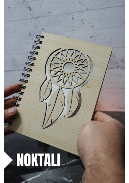 Rüya Kapanı Temalı Ahşap Kapaklı Defter - Noktalı Defter - Ajanda - Okul Defteri (A5 - 120 Sayfa)