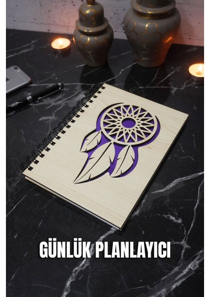 A5 Rüya Kapanı Ahşap Kapak Günlük Planlayıcı Defter - Süresiz Ajanda - Tarihsiz Planlayıcı