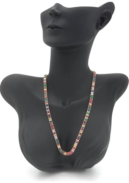 Çok Renkli Su Yolu (Stainless Steel) Zirkon Gold Kararmaz Çelik Kolye