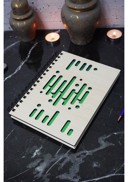 Müzik Ritmi Desenli Ahşap Kapaklı Defter - Çizgisiz Defter - Ajanda- A5 Anı Defteri