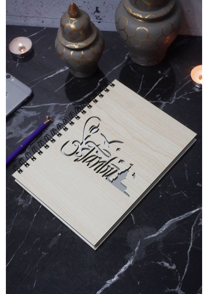 Istanbul Temalı Ahşap Kapaklı Defter - Çizgili Defter - Ajanda - Okul Defteri (A5 - 120 Sayfa) modelleri