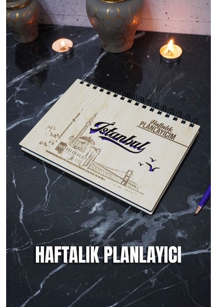 Istanbul Yazılı Ahşap Plan Defteri - Tarihsiz Ajanda - Haftalık Planlayıcı (Ahşap Planlayıcı) A5