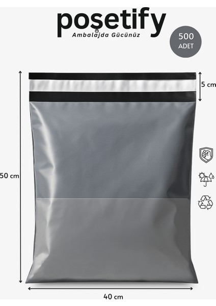 Gri Cepli Kargo Poşeti 40X50+5 cm 500 Adet E-Ticaret Poşeti | Yapışkan Bantlı Gönderi Zarfı