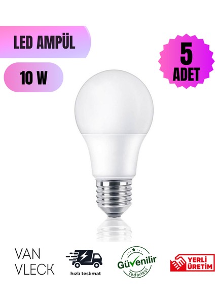 10W LED Ampul 5’li Set – E27 Duy, Beyaz Işık, Tasarruflu Ev Ofis Aydınlatma, Ekonomik Paket