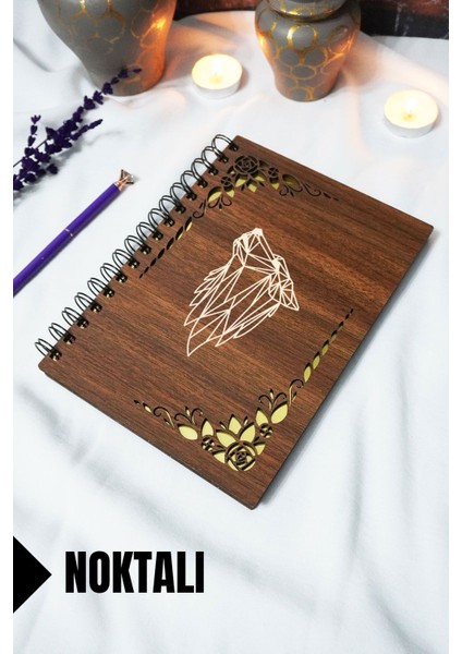 Kurt Ahşap Kapaklı Spiralli Okul Defteri - Noktalı Defter - 60 Yaprak (120 Sayfa) - A5 15X21 cm