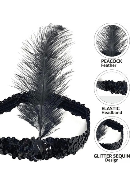 Bfs Siyah Renk Çarliston Başlık 90 Lı Yıllar 80 Li Yıllar Tüylü Saç Bandı modelleri