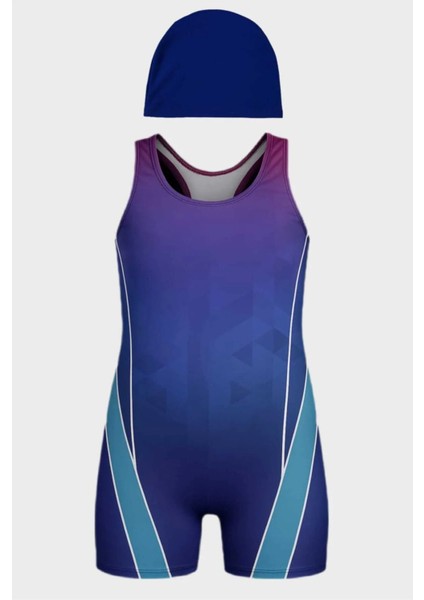 Kız Cocuk Yüzücü Şortlu Boneli Mayo Takımı 11904