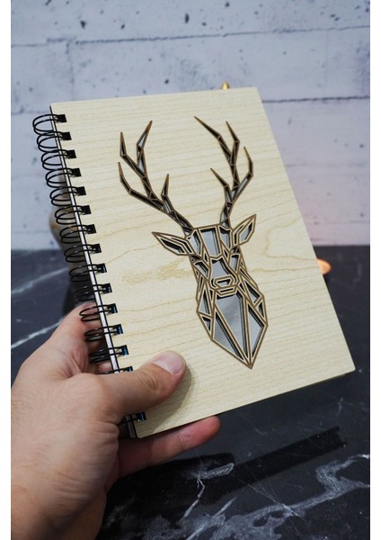 Geyik Temalı Ahşap Kapaklı Defter - Noktalı Defter - Ajanda - Okul Defteri (A5 - 120 Sayfa) modelleri