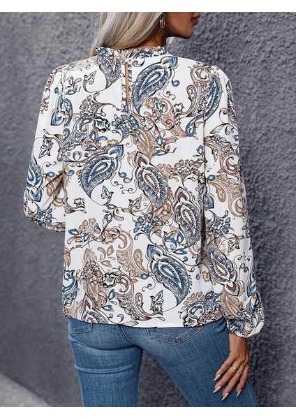 Kadın Uzun Kollu Yarı Balıkçı Yaka Desenli Süprem Bluz fırsatları