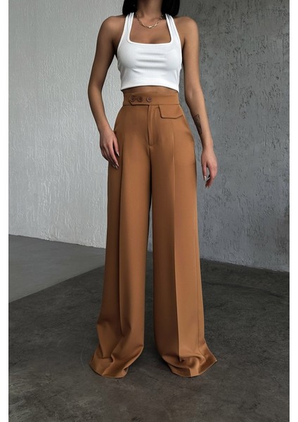 Üç Düğme Detayli Palazzo Pantolon modelleri