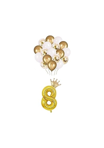 8 Rakam Gold Folyo Balo, Kral Tacı ve Kofetili Gold Balo
