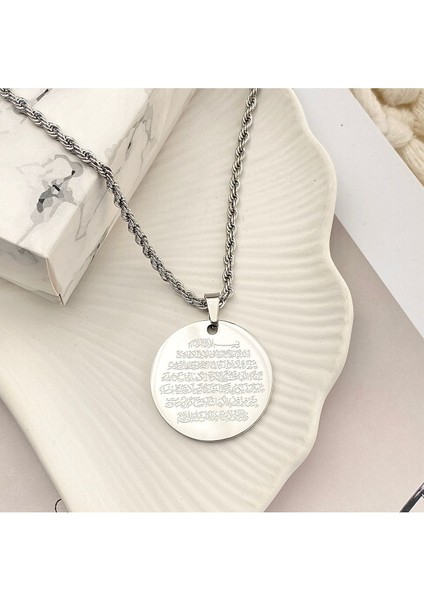 Ayetel Kürsi Kolye2 Dualı Kolye Çelik Silver 60+5cm
