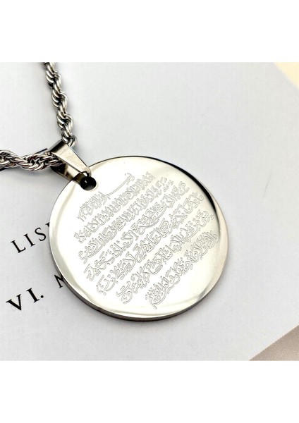 Ayetel Kürsi Kolye2 Dualı Kolye Çelik Silver 60+5cm modelleri