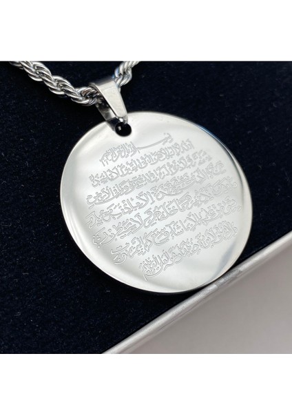 Ayetel Kürsi Kolye2 Dualı Kolye Çelik Silver 60+5cm