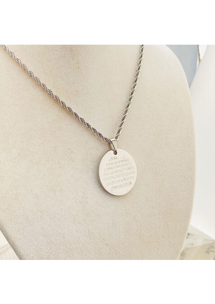 Ayetel Kürsi Kolye2 Dualı Kolye Çelik Silver 60+5cm