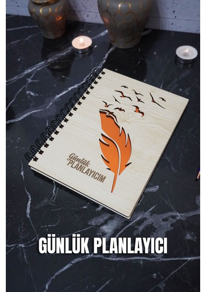 Tüy Kalem Ahşap Plan Defteri - Süresiz Ajanda - Günlük Planlayıcı (Tarihsiz Planlama Defteri) A5