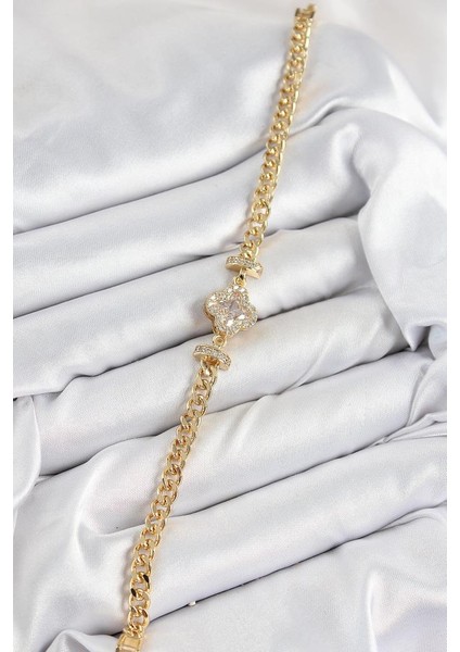 Pirinç Zirkon Taşlı Yonca Model Gold Renk Kadın Bileklik - TJ-BB7537 fiyatları