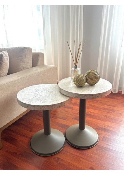 Funnel, Mantar Sehpa Modern Yan Sehpa Takımı Çap 42CM Metal Demonte Ayak Suntalem Tabla