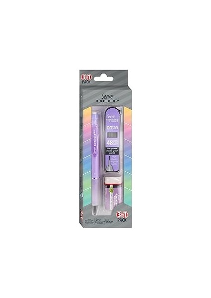 Deep Versatil Kalem, Silgi ve Kalem Ucu 0,7mm 3'lü Set - Lavanta