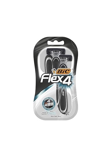 Flex 4 Erkek Tıraş Bıçağı 3'lü Blister (4 Bıçak), Birbirinden Bağımsız Hareket Edebilen 4