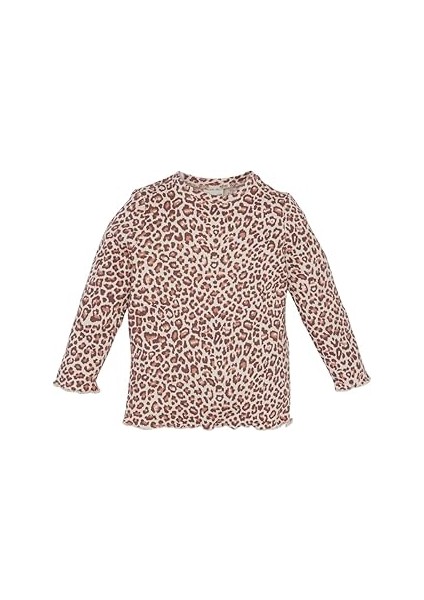 Kız Bebek Bisiklet Yaka Fitilli Kaşkorse Leopar Desenli Uzun Kollu Tişört