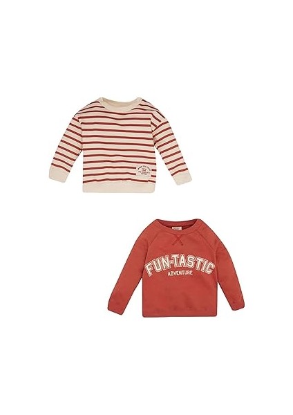 Erkek Bebek Bisiklet Yaka Baskılı Içi Yumuşak Tüylü 2'li Sweatshirt