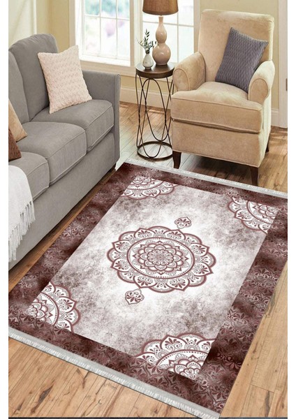 Bordo Göbekli Desen Kaymaz Taban Halı Makinede Yıkanabilir Kilim Dot Tabanlı Halı 3019C modelleri