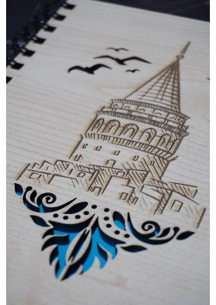 Galata Kulesi Tasarım Ahşap Kapak Günlük Planlayıcı - Tarihsiz Ajanda - A5 Süresiz Planlayıcı Defter modelleri