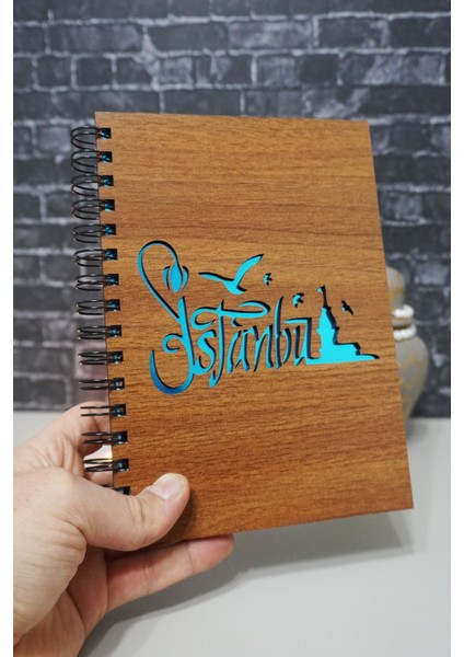 Istanbul Temalı Ahşap Kapaklı Defter - Kareli Defter - Ajanda - Okul Defteri (A5 - 120 Sayfa) modelleri