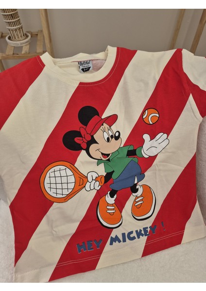 %100 Pamuklu Minnie Mouse Desenli Kız Çocuk Takım - Kısa Kollu Tişört ve Şort modelleri