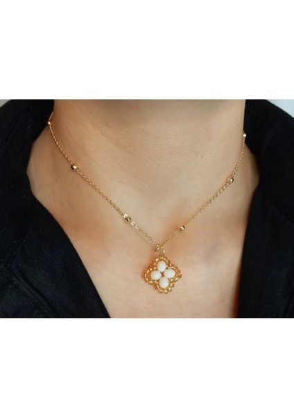 Kristal Taşlı Van Cleef Model Kolye, Altın Kaplama Çift Taraflı Yonca Modeli Kolye, Van Cleef Bijuteri Kolye, Van Cleef Altın Kaplama Kolye, Dört Yapraklı Şans Yonca Kolye