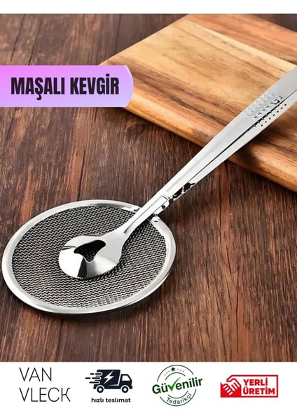 Süzgeçli Maşalı Kevgir – Paslanmaz Çelik Yağ Süzgeçli Maşa, Kızartma Kevgiri, Pratik Çeyizlik Ürün