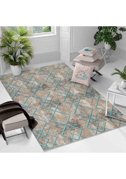 Kaymaz Taban Yıkanabilir Halı – Mutfak, Salon, Yatak Odası Için Modern Dijital Baskı Halı (SLNHAL159)