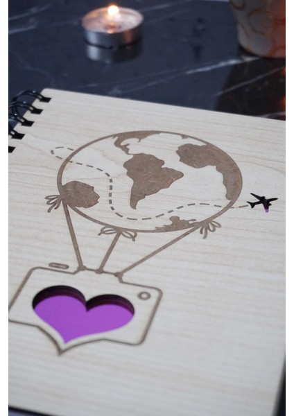 Uçan Balon Temalı Ahşap Kapaklı Defter - Çizgili Defter - Ajanda - Okul Defteri (A5 - 120 Sayfa) modelleri
