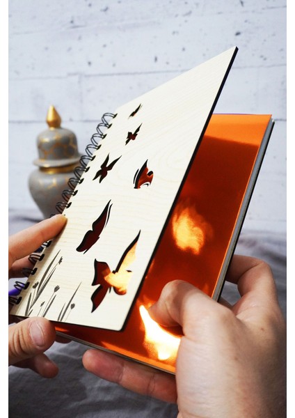 Kelebek Desenli Ahşap Kapaklı Defter - Çizgisiz Defter - Günlük - Ajanda-Hediyelik-A5 Anı Defteri fiyatları