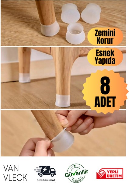 8’li Silikon Masa Sandalye Ayak Koruyucu - Parke & Seramik Çizilmez, Kaymaz Koruma Aparatı