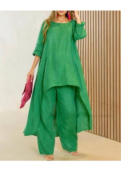 Kadın Uzun Kollu Kayık Yaka Detay Tunik ve Pantolon Ikili Takım fiyatları