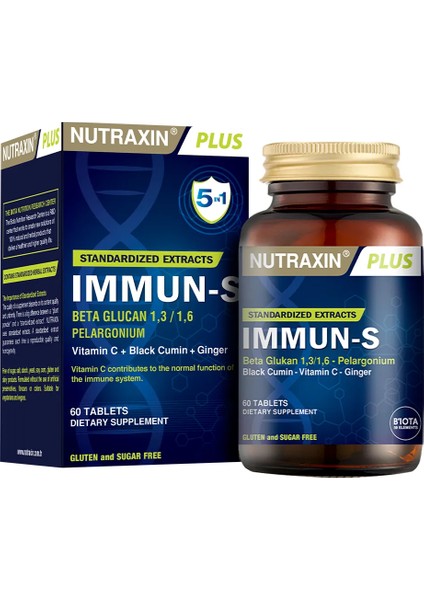 immun-S 60 Tablet Beta Glukan Afrika Sardunyası Çörek Otu Zencefil Vitamin C modelleri
