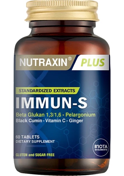 immun-S 60 Tablet Beta Glukan Afrika Sardunyası Çörek Otu Zencefil Vitamin C fırsatları
