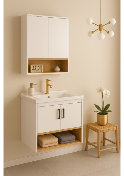 Legna 80 cm Beyaz & Ahşap Banyo Dolabı Takımı (Lavabo Dahil) fiyatları