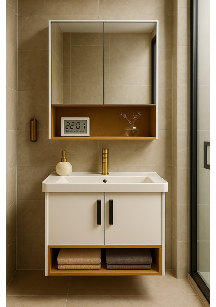 Legna 80 cm Beyaz & Ahşap Banyo Dolabı Takımı (Lavabo Dahil) fırsatları