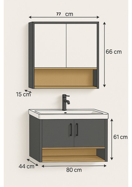 Legna 80 cm Beyaz & Ahşap Banyo Dolabı Takımı (Lavabo Dahil) indirimleri
