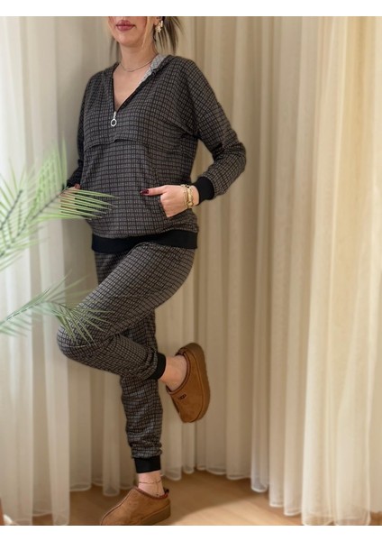 Kadın Iki Iplik Kumaş Fermuar Detay Kapüşonlu Ikili Takım fırsatları