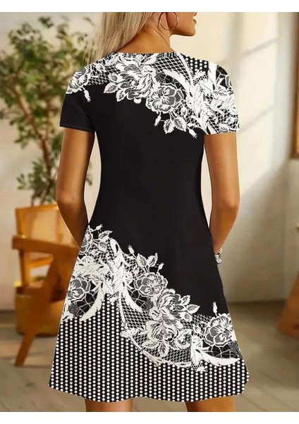 Kadın Kısa Kollu V Yakalı Çiçek Baskılı Süprem Elbise modelleri
