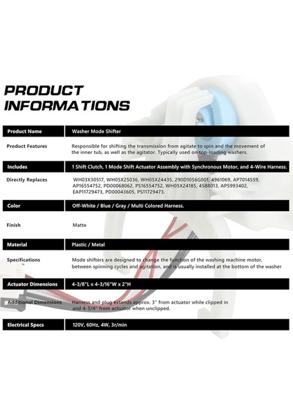 WH03X30517 Çamaşır Makinesi Vites Aktüatörü Çamaşır Makinesiyle Uyumludur AP7014559, WH05X25036, WH05X24435'IN Yerini Alır (Yurt Dışından) indirimleri