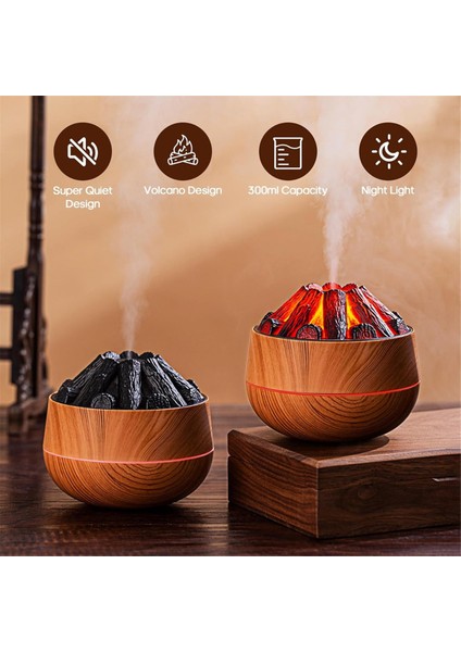 300ML Bonfire Nemlendirici USB Sessiz Alev Temel Difüzör Otomatik Kapanma Ev Ofis Spor Salonu Hafif Ahşap Desenli (Yurt Dışından) indirimleri