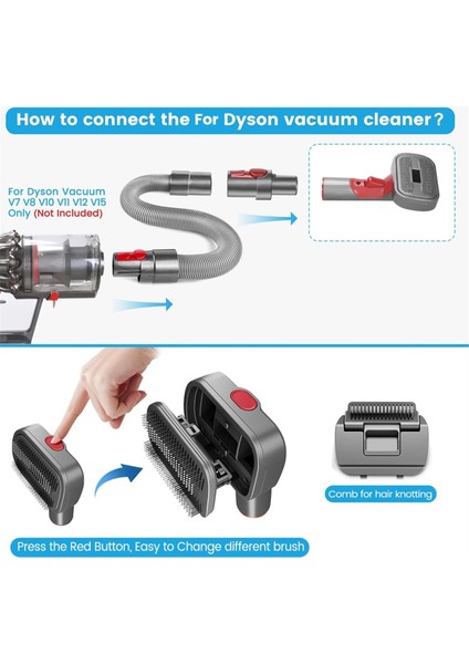 Dyson Gen5, V15, V12, V11, V10, V8, V7 Için Bakım ve Tüy Dökme Amaçlı 2'si 1 Arada Köpek Tüyü Vakum Fırçası Gevşek Tüyleri Temizler (Yurt Dışından) modelleri
