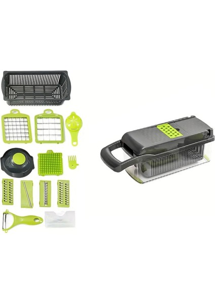 16'sı 1 Arada Sebze Kesici Kaplı Ev Mutfak Çok Fonksiyonlu Sebze Kesici Taşınabilir Kolay Temizlenir (Yurt Dışından)