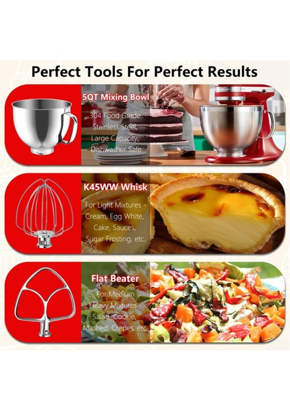 Paslanmaz Çelik Yedek Aksesuar Seti, KitchenAid 4.5-5QT Eğimli Kafa Stand Mikseri, Mikser Kabı ile Uyumlu (Yurt Dışından) fiyatları